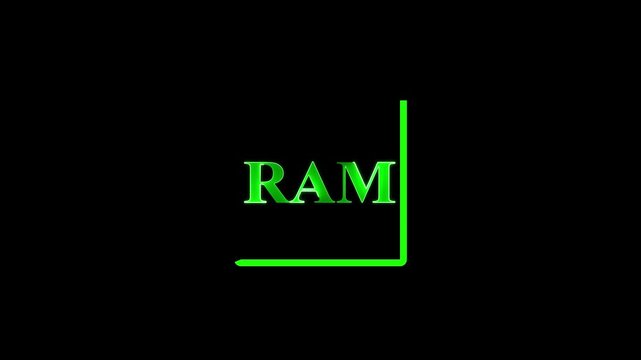Glowing Green RAM Typography Inside Neon Frame with Futuristic Digital Computer Memory Interface and Cyber Technology Background