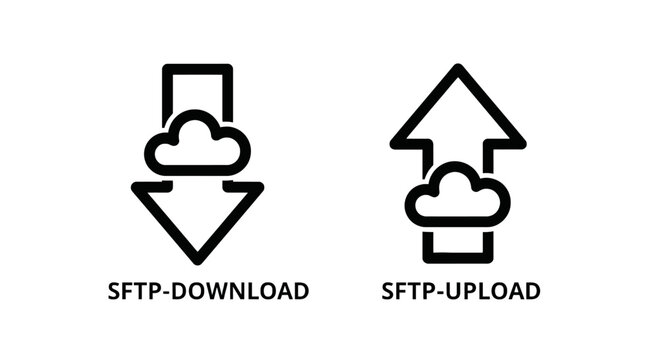 Sftp file transfer download and upload cloud icons with transfer download computing internet technology protocol connection information