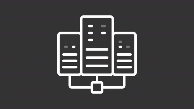 Modern data infrastructure animation set. Corporate networks architecture animated white line icons. Efficient file synchronization. Isolated elements on dark background. Alpha channel HD video