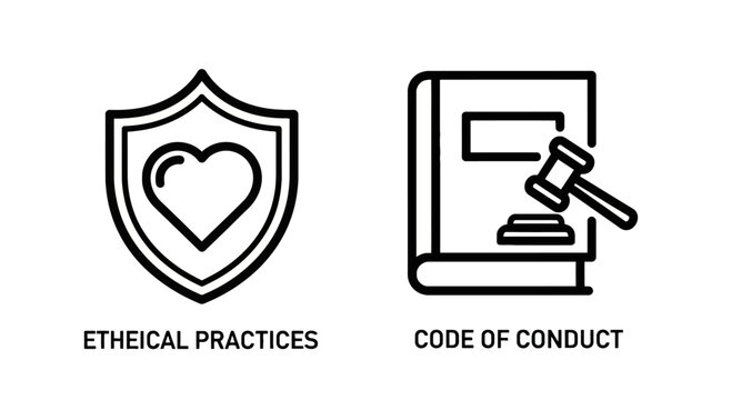 Corporate ethics and code of conduct line art icons with compliance integrity business regulation corporate professional governance morality