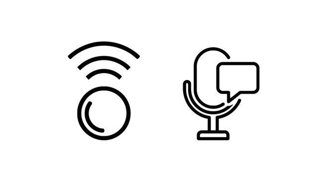 Wireless network connection and podcast microphone icons with wireless connection microphone communication broadcast internet recording