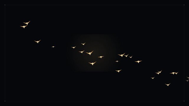 4K Seamless Loop Abstract Luxury Golden Origami Birds Flying in Slow Motion. Elegant Low-Poly Geometric Flight Vectors with Diagonal Flight Path on Dark Slate Corporate Background.