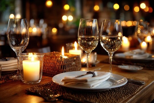 Romantic Candlelit Dinner Table Setting for Two