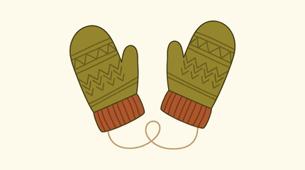 Brown knitted winter mittens gloves pair. © Jem