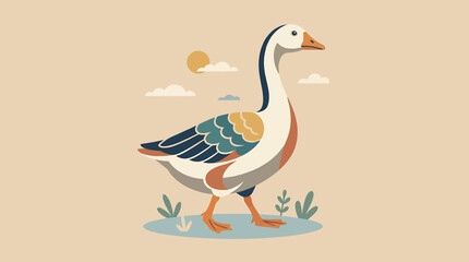 Colorful illustration of a goose walking. © Sem