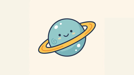 Smiling Cartoon Planet with Ring Orbit. © nata