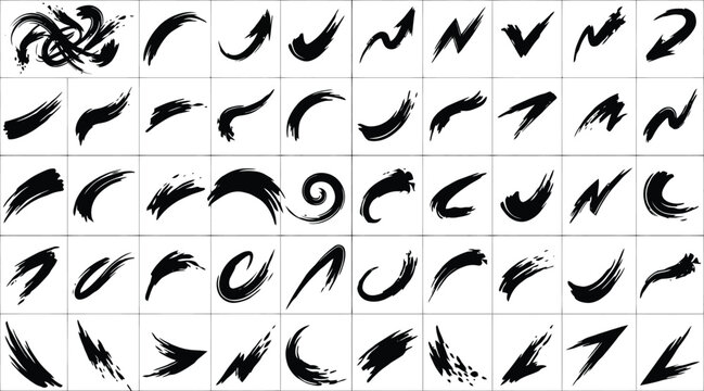 Abstract Black Brush Stroke Collection Hand Drawn Ink Paint Brush Vector Set