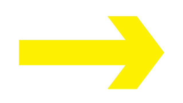 Bold yellow directional arrow pointing right isolated graphic with direction pointing navigation movement interface straight isolated business information orientation geometry attention