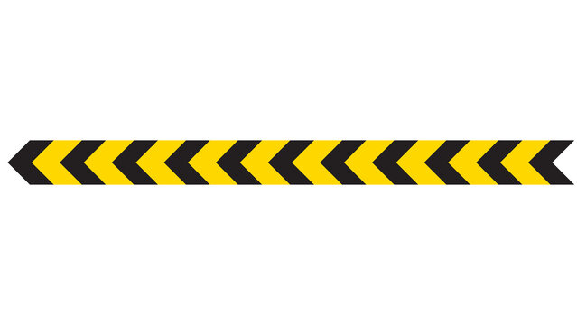 Pointing chevron arrow yellow and black hazard striped bar with direction industrial construction boundary isolated background attention protection restricted security cautionary
