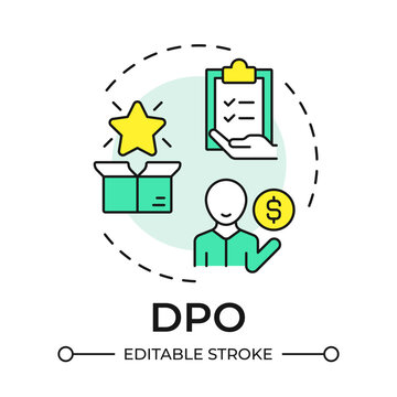 DPO multi color concept icon. Direct public offering. Type of public offering and market entry. Round shape line illustration. Abstract idea. Graphic design. Easy to use in blog post