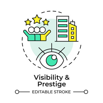 Visibility and prestige multi color concept icon. Increased recognition credibility reputation of company. Round shape line illustration. Abstract idea. Graphic design. Easy to use in blog post