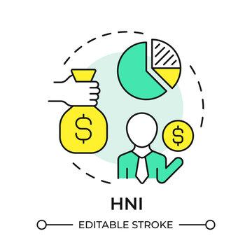 High net worth individuals multi color concept icon. Wealthy investors attraction. IPO participant. Round shape line illustration. Abstract idea. Graphic design. Easy to use in blog post