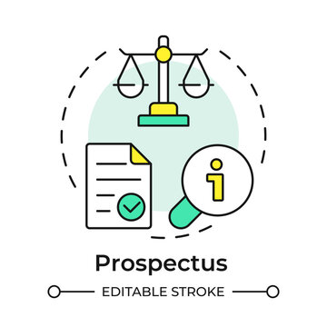 Prospectus multi color concept icon. Formal legal document issued by company. IPO key terms. Financial growth. Round shape line illustration. Abstract idea. Graphic design. Easy to use in blog post
