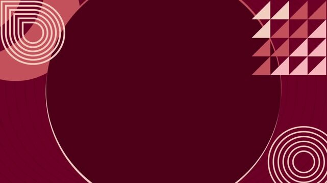 Modern maroon abstract presentation background featuring geometric shapes and a large central circle frame for digital text placement.