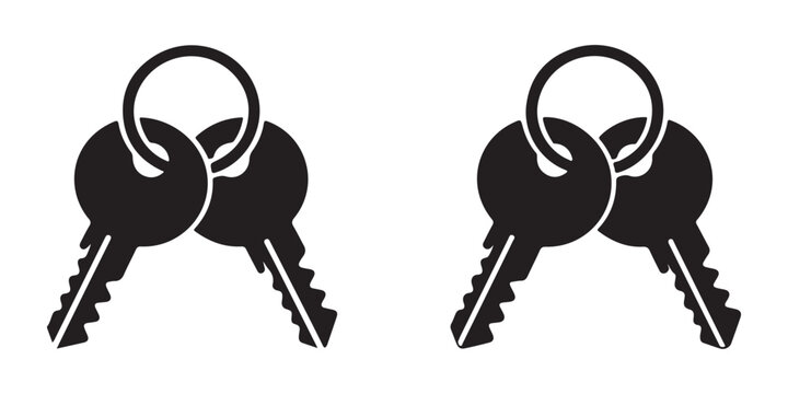 Key ring with two keys vector icon in two different styles, solid and dark gray on transparent background.