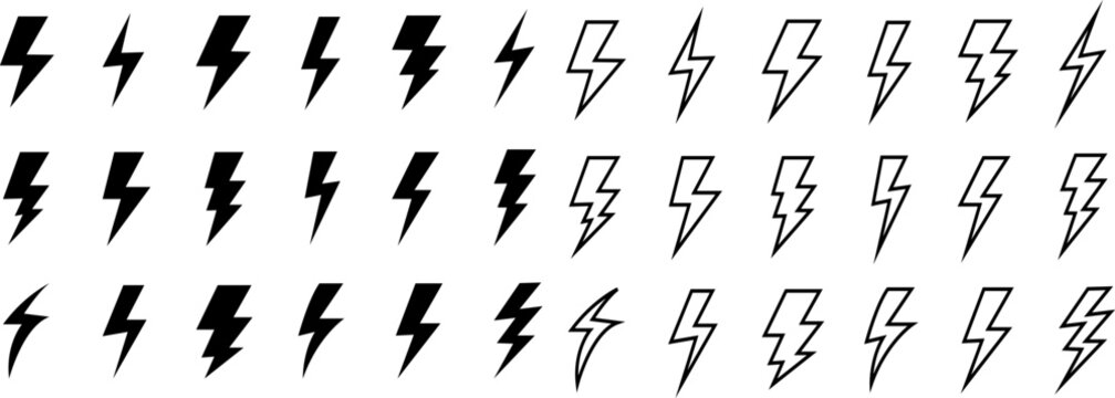 Collection of various lightning bolt icons in different styles and designs are shown here