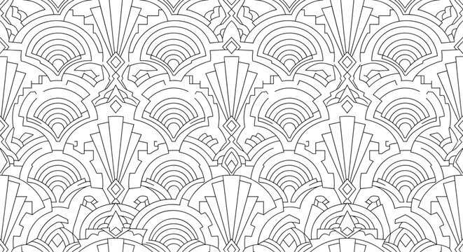 Art Deco Geometric Seamless Pattern Vector with Vintage Decorative Motifs for Luxury Background and Surface Design