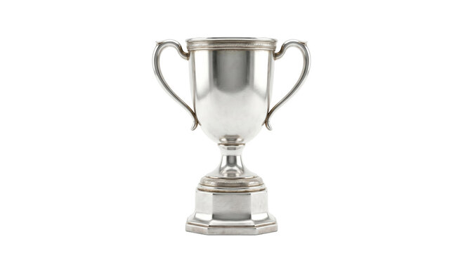 Elegant silver trophy cup with ornate handles and decorative band