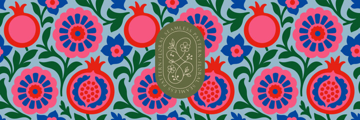 Floral seamless pattern. Vector bold naive abstract illustrations of stylized flowers and leaves for background, wallpaper, packaging, wrapping paper, textile, label and banner © Ardea-studio