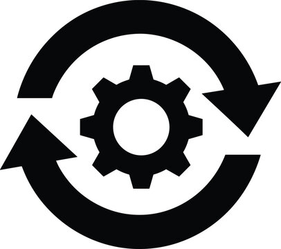 Gear cycle silhouette collection, process outline figure, automation motif illustration, workflow icon art, system design graphic, iterative posture symbol image