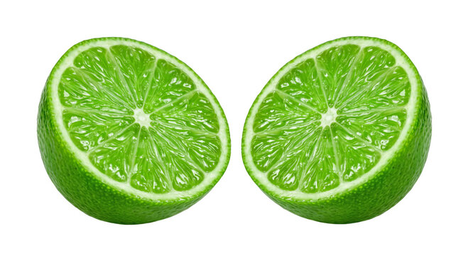 Two vibrant halves of a fresh lime showing juicy pulp and bright green skin
