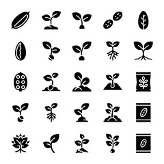Fototapeta premium Collection of black and white plant growth icons.