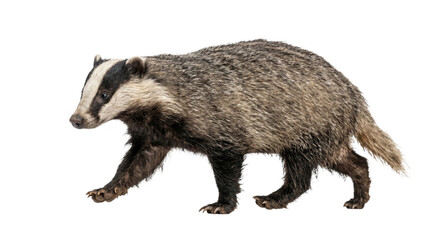 European badger walking with distinctive black and white facial markings © Sapphire