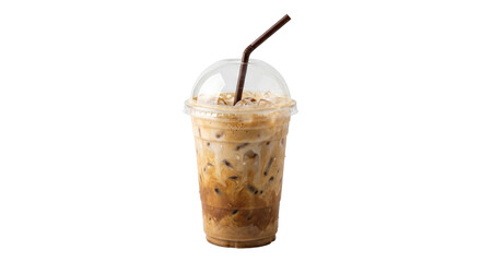 Fototapeta premium Refreshing iced coffee with cream and ice in a clear plastic cup
