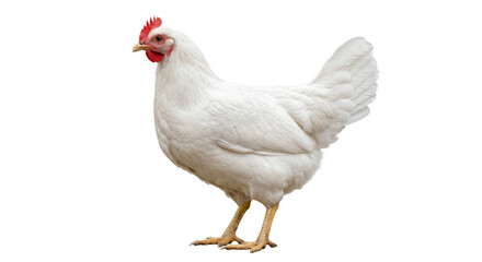 A pristine white hen stands elegantly against a clean white background © Sapphire