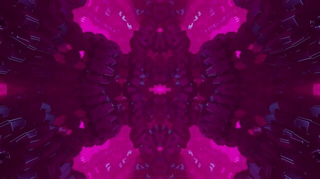 Futuristic VJ loop illustration of a colorful neon spiral tunnel. Hypnotic 3D animation of glowing particles flying through an abstract digital hyperspace. Retro EDM music background
