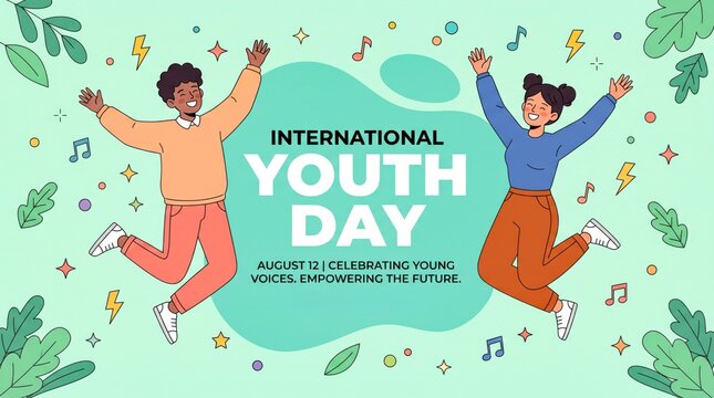 Two kids celebrating international youth day with joyful jumps