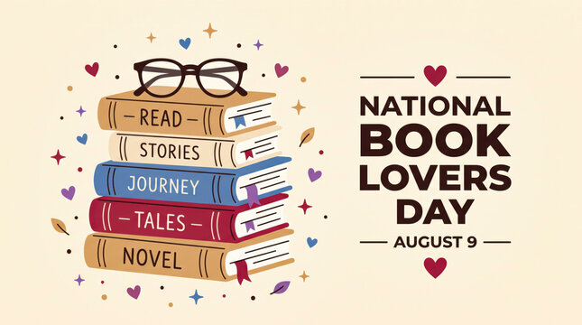 National book lovers day illustration with colorful books and glasses