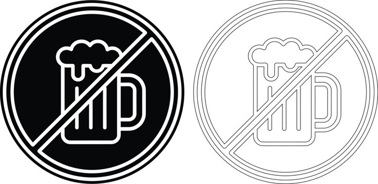 No alcohol beverage prohibition sign icon with prohibition restricted beverage forbidden regulations silhouette information prohibited