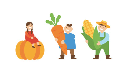 Fototapeta premium Happy farmers holding giant vegetables vector illustration
