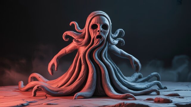 Spooky tentacled creature in a dark setting