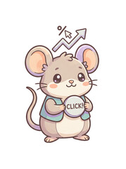 Obraz premium Cute Mouse Character Holding a Click Button with Growth Graph