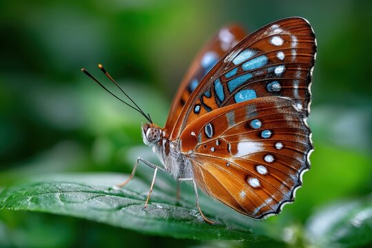 Close Up of Colorful Butterfly on Green Leaf