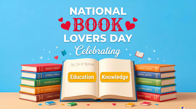 National book lovers day celebration with colorful books and open book