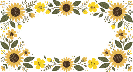 Sunflowers and small yellow floral frame border design with sunflower illustration botanical decorative isolated ornament background greeting invitation template sunflowers © Golzar