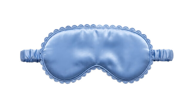 Blue silk sleep mask with scalloped edges isolated on transparent background