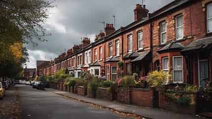 Obraz premium Houses - Street of traditional terraced homes in neighborhood