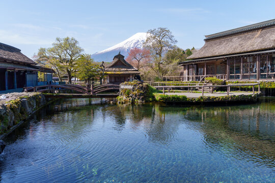 Oshino Hakkai traditional scenic thatched roof village near Mt Fuji Japan