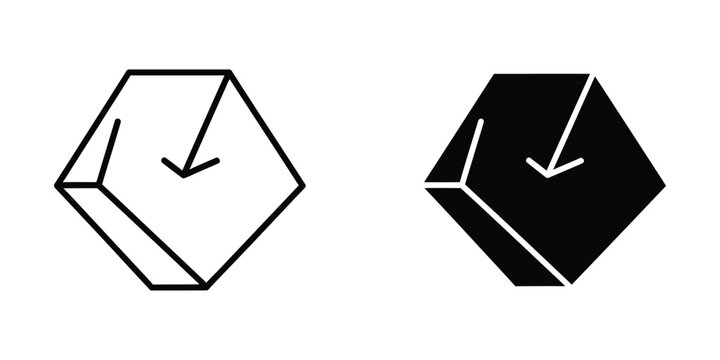 Hexagonal box set with downward arrow symbol for download and package delivery concepts in minimalist