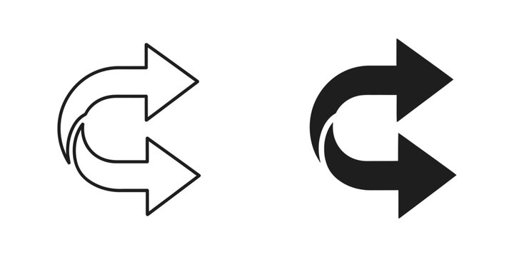 Replay and refresh arrow set featuring circular rotation symbols in outline and solid black reload