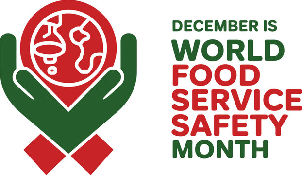 World food service safety month with helping hands icon december protection