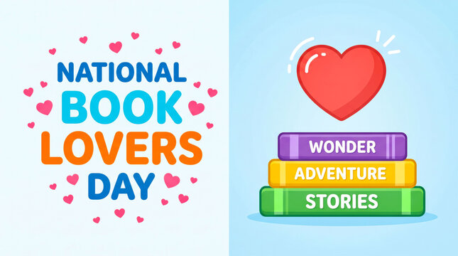 National book lovers day colorful vector illustration with books and heart