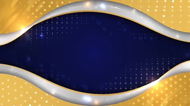 Abstract golden waves frame a deep blue center background