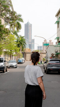 View of Xinhua Street with Tuntex Sky Tower in Kaohsiung