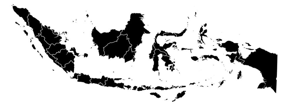 A contour map of Indonesia with provincial borders. Indonesian administrative silhouette