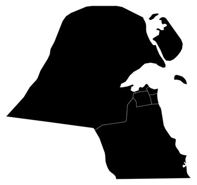 A contour map of Kuwait with governorate borders. Kuwaiti administrative silhouette